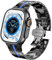 DEALELE Strap Compatible with Apple Watch 41mm 40mm 38mm, Thin Iron Man Stainless Steel Metal Replacement Bands for iWatch Series 9/8 / 7/6 / 5/4 / 3 / SE Women Men, Black-blue