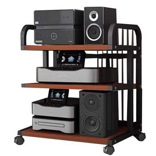 Rolling Audio Rack Component Cabinet, 3 4 5 Tiers AV Media Stand Shelf/Video Game Console Shelf, Living Room/Classroom/Theater/Recording Room Entertainment Center Holder(Style C,3 Tier)