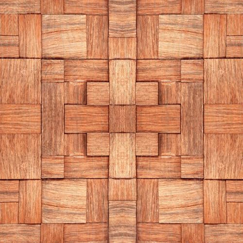 Papier peint autocollant effet 3D, motif blocs de bois rouges, 44X300CM 3 couches avec feuille d'aluminium, film décoratif amovible pour meubles