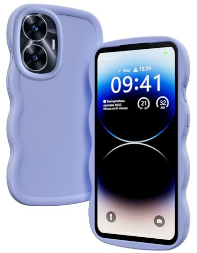 XINYEXIN Funda Wavy para Realme C55 | Carcasa de Silicona Suave, Borde Ondulado, Antigolpes, Agarre Cómodo, Violeta