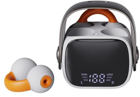 BEVCEFCC Wireless Ear Clip Headphones Bluetooth 5.3, Open Wireless Earbuds, Bone Conduction Headphones, Mini Earphones with LED Screen for Small Ears, Sports