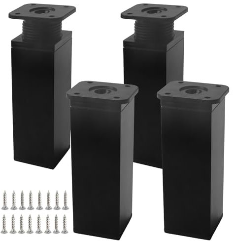 Luabue 4 Stück Möbelfüße Verstellbar 12 cm Metall Möbelbeine Ersatz Möbelfüße Schwarz Vierkant-Profil Füße für Möbel mit Schrauben für Sofa Schrank Bett Tisch Lehrstuhl (Schwarz, 12cm)