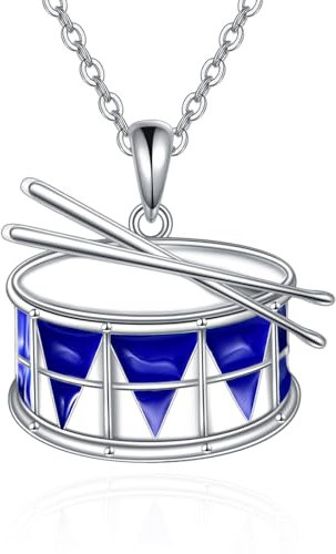 YFN Trommel Kette Sterling Silber Blau Trommelstöcke Anhänger Halskette Trommel Schmuck für Damen Trommel Geschenke