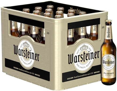 Warsteiner Premium Pilsener Flaschenbier, MEHRWEG im Kasten, Mild süffiges Pils Bier, 20er Kiste (20 x 0.5 l)