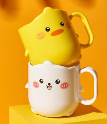 Counius Zahnputzbecher – 2 Stück Kinder mit Griff wiederverwendbar – langlebig aus Kunststoff für Jungen Mädchen den täglichen Gebrauch