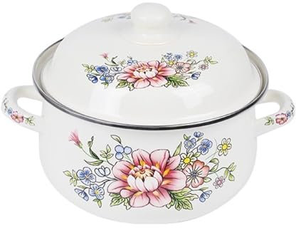 Bafnsiji B,Retro Blume Emaille Suppentopf, Emaille Kochtopf, Kochtöpfe, Eintopf mit Deckel & Griff, Lebensmittelbehälter