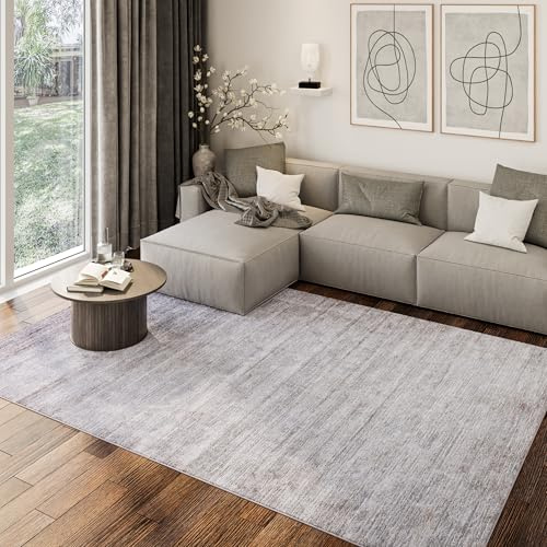 TAPISO Como Teppich Kurzflor Beige Grau Streifen Abstrakt Verwischt Moderner Design Meliert- pflegeleichter, robuster, weicher Teppich fürs Wohnzimmer Schlafzimmer ÖKO-TEX 200 x 300 cm