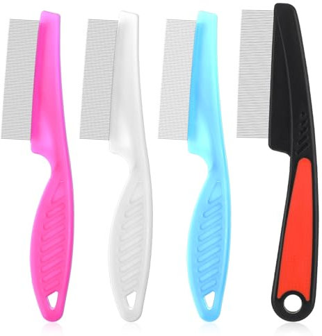 4 Stück Läusekamm Rostfreier Stahl Flohkamm Schuppenkamm Stainless Steel Fine Tooth Comb Läusekamm mit Silikongriff Läuse Kamm für Pflegen und Entfernen von Schuppen Oder LäusenLäuse