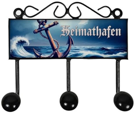 Anker Heimathafen Kleiderhaken Leiste mit 3 Haken maritim Perfekt für maritime Deko-Wandhaken im Retro-Design