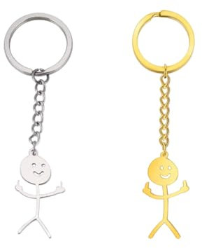 HABNI Lot De 2 Porte-Clés Humoristiques Avec Doigt D'Honneur – Un En Doré, Un En Argenté, Pendentif Stickman Amusant, Idéal Pour Les Couples Ou Amis
