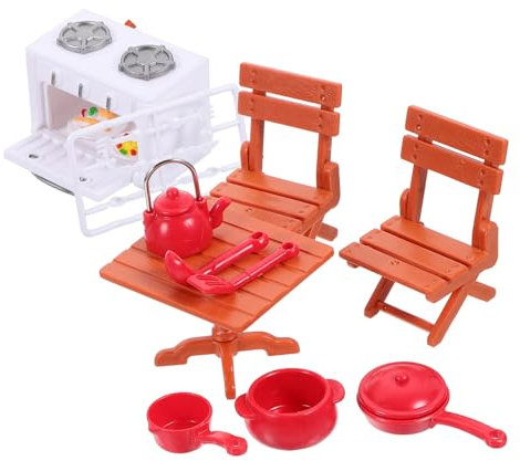 Yardwe Casa De Muñecas Utensilios De Cocina Banco De Cocina y Mesa De Comedor para Decoración De Miniaturas y Muebles De Casa De Muñecas