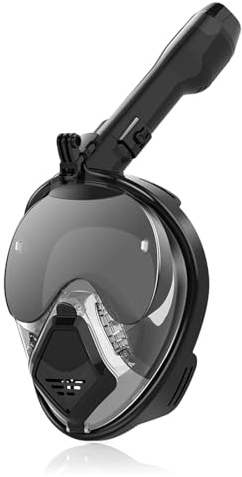 Schnorchelmaske für Erwachsene, Vollgesichtsmaske zum Schnorcheln, Taucherbrille mit Schnorchel für Brillenträger - 180° Antibeschlag-Panorama, faltbar, hervorragend zum Schnorcheln (Schwarz, L)