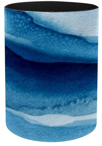 Pot à crayons bleu et blanc avec fond rond en cuir - Motif rivière de la Reine des neiges sous la glace - Pour cosmétiques, fournitures de bureau