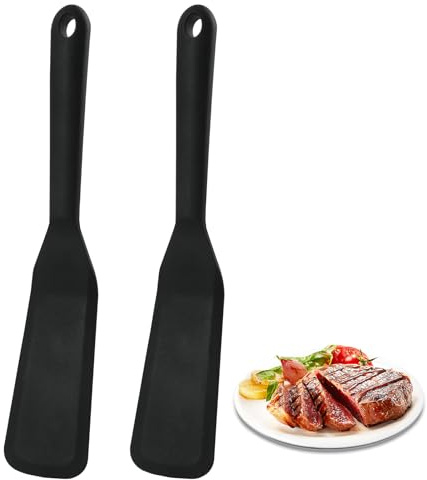 2 Pièces Spatules en Silicone Anti-adhésives Résistantes à la Chaleur, Spatule en Silicone, Spatule à Crêpes, pour la Cuisson du Poisson, Crêpes, œufs, pizzas et steaks(Noir)