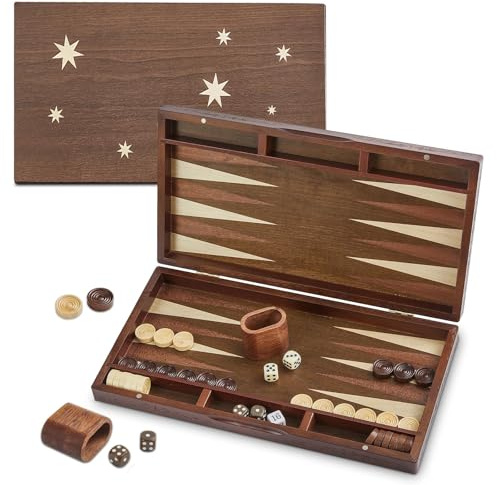 Backgammon Set pour adultes - Grand plateau de jeu en bois de 40 cm - Compact et pliable - Parfait pour les voyages - Avec dés - Jeu de société classique pour la maison