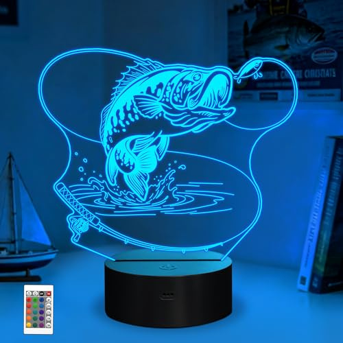 YuanDian Angel-Nachtlicht, 3D-Illusionslampe in Fischform | 16 wechselnde Farben, dimmbar, Timer, Kinderzimmerdekoration, ideale Weihnachtsgeschenke für Angelfreunde