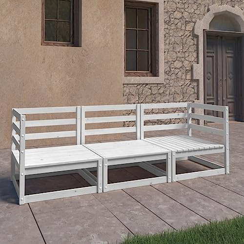 Générique 3-Sitzer-Sofa für den Garten, weiß, massives Kiefernholz