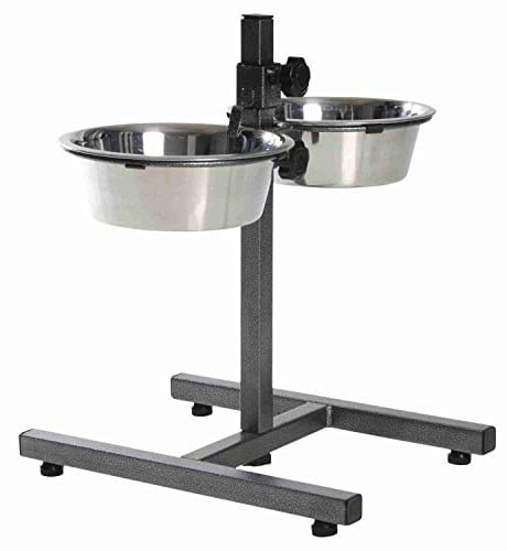 TRIXIE Hundebar mit 2 Edelstahlnäpfen - höhenverstellbar - Napfarretierung und Klapperschutz - justierbare Gummifüße - spülmaschinengeeignet - Metall/Edelstahl - 2 x 1,8 l - ø 21 cm - 24921