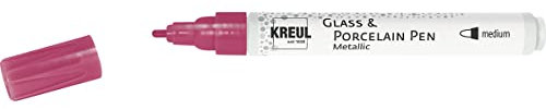 KREUL 16420 - Glass & Porcelain Pen Metallic medium, pink, formstabile Rundspitze, Strichstärke ca. 2 - 4 mm, Porzellanmalstift mit brillanter, metallischer Farbe auf Wasserbasis, lösemittelfrei