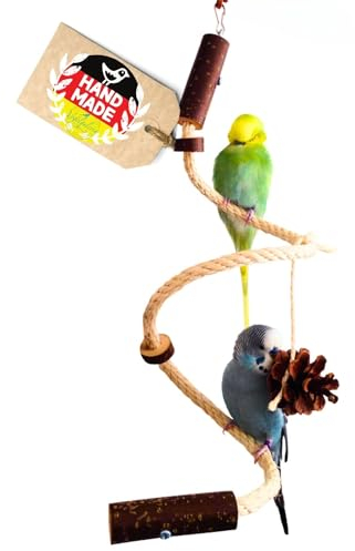 Vogelgaleria® handgemachtes Wellensittich Spielzeug | Kletterspirale mit Natur Knabberringen für Vögel | Gesundes Wellensittich Zubehör für den Vogelkäfig oder Voliere