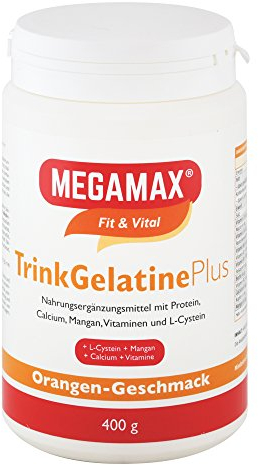 MEGAMAX Trink Gelatine Plus L-Cystein ,Mangan u. Calcium | Kollagen-Hydrolysat - Kollagen Protein Pulver - für Bindegewebe, Gelenke, Muskel & Knochen | Hochwertiges Kollagen Hydrolysat - Urspr. Rind