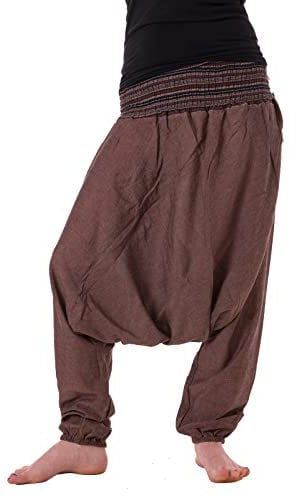 Vishes Damen Sommer Haremshose I steinbraun I Einheitsgröße 106 cm I Luftige Aladinhose mit breitem Smokbund & Gummibündchen I Handgefertigt aus 100% Baumwolle I Nachhaltige Alternative Bekleidung