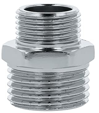 BFG Mamelon Réduit 1/2 BSP (21mm) Mâle x 3/4 BSP (26,4mm) Mâle, Laiton Chromé, Raccords Réduction, Joints et Raccords de Plomberie pour Tuyauterie Eau, 10 Barre, Max. Temp. 95°C