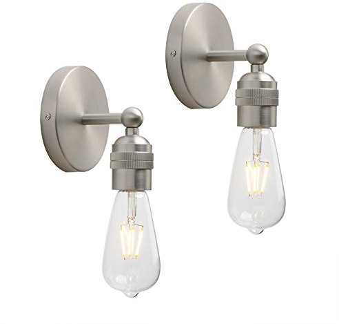 Yosoan 2 Stücke Wandbeleuchtung Wandleuchte Vintage Industrie Loft-Wandlampe Wandleuchte für Küche/Esszimmer/Schlafzimmer/Café/Bar/Club Innenleuchte (Gebürsteter Edelstahl Farbe)