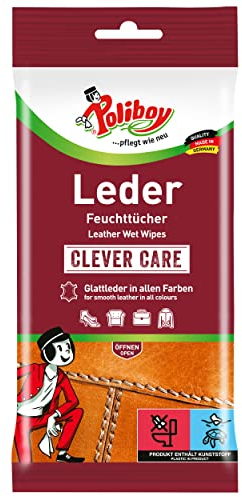 Poliboy - Leder Feuchttücher - perfekte Reinigung für Glatt- und Kunstleder - Einzeln - 1x20 Tücher - Made in Germany