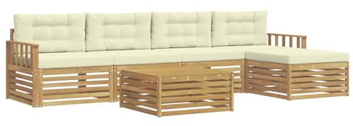 vidaXL Outdoor-Sofagarnitur mit Kissen 7 pcs Weiß und Creme Polyester, Patio-Sofa, modernes Eckset, wetterfester Gartenlounge, Bequeme Terrassenplätze für entspannte Zeiten