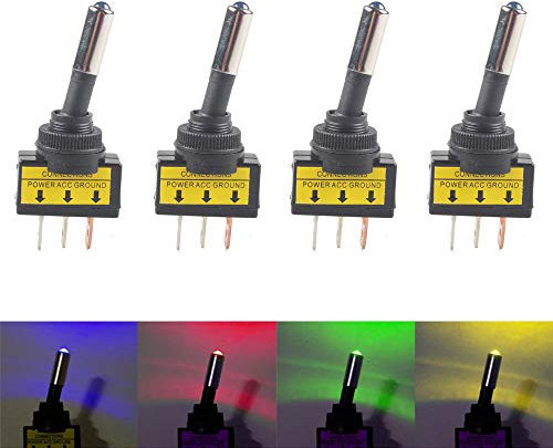 Mintice 4 X Interrupteur Inverseur à Bascule Levier Commutateur 12V 20A LED Lumineuse Bleu Rouge Vert Jaune Voiture Moto
