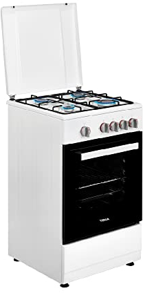 Teka FS 502 4GG - Cocina de Gas Butano de Libre Instalación de 50cm Regulable en Altura, 4 Quemadores, Superficie Esmaltada, Horno con Grill a Gas, Seguridad por Termopar, Color Blanco