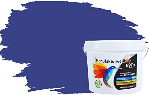 RyFo Colors Bunte Wandfarbe Manufakturweiß Royalblau 3l - weitere Blau Farbtöne und Größen erhältlich, Deckkraft Klasse 1, Nassabrieb Klasse 1