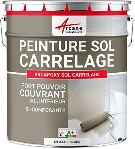 ARCANE INDUSTRIES Pintura para Suelo de Baldosas - Resina epoxi - Arcapoxy - 2.5 kg (hasta 12.5 m² en 2 capas) RAL 9003 - Blanco