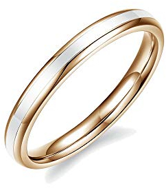 BlackAmazement 316L Edelstahl Ring Emaille Streifen Rosegold Silber Gold Weiß Schwarz 2mm Beisteckring Damen (Rosegold/Weiß, 57 (18.1))