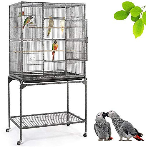 Yaheetech Cage Oiseaux 81 x 47 x 160 cm Volière Perruche Perruquet Canaris sur roulettes avec Support Détachable