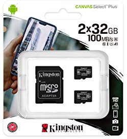 Kingston Canvas Select Plus Carte MIcro SD SDCS2/32GB-2P1A Class 10 (2x cards,SD Adaptateur inclus)