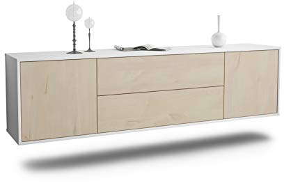 Dekati Lowboard Cincinnati hängend (180x49x35cm) Korpus Weiss matt - Front Holz-Design Zeder - Push to Open