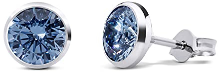 TIABELLE – Ohrstecker TRUMPET aus Titan mit funkelnden Swarovski® Zirconias – Silberfarbene Ohrringe für Damen – allergenfrei & hautverträglich – Handmade in Germany (MAXI | 7,5mm ø | Light Blue)