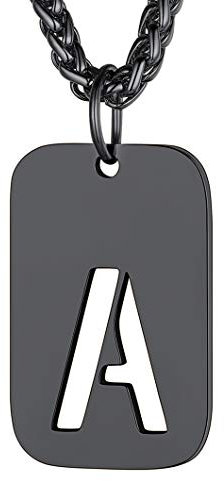 Richsteel Herren anhänger Buchstabe Dog Tag Kette mit Geschenkebox Partnerkette Namenskette für Valentinstag Geburtstag Weihnachten