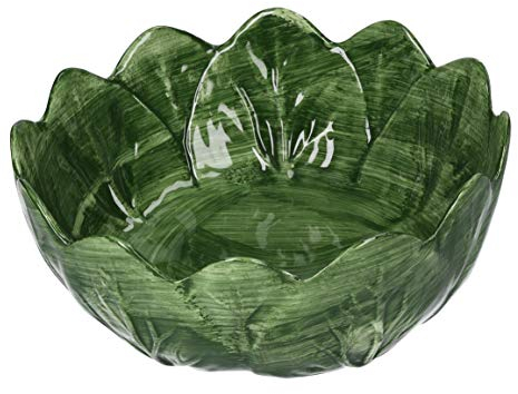 Keyhomestore - Insalatiera a forma di Verza in Ceramica, Colore verde smeraldo, diametro cm 29 - Ciotole Cucina Oggetti Decorativi Per La Casa - Made in Italy