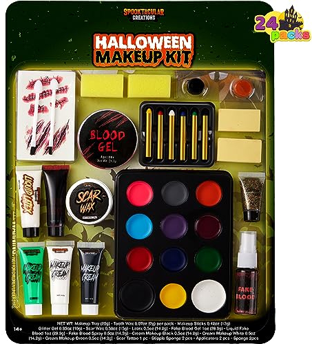 Spooktacular Creations 25 Teiliges 12 Farbiges Halloween Familien Spezialeffekt Schminke Set, Gesichts- und Körperbemalung, Einfaches An- und Ausziehen Schminke Set für Halloween Cosplay Partyzubehör