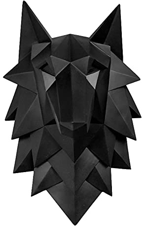 Vinbcorw 3D Wolfskopf Statue - skulptur deko -Abstrakte Skulptur -Moderne Minimalistische Harz Kunst -für Wanddekoration,Wohnzimmer, Bar, Cafe, Dekoration,Schwarz