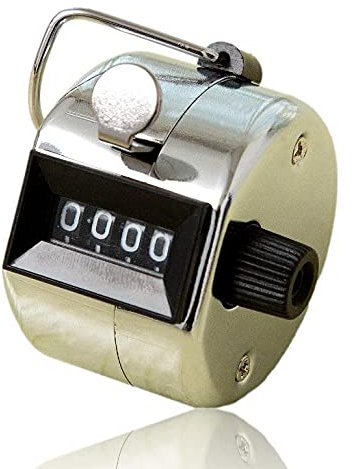 Handzähler mechanisch | Counter Klicker aus Metall | Schrittzähler mit Metallschlaufe | Mechanischer Mengenzähler für Inventur | Stückzähler [4-Stellig] | manueller Personenzähler | Farbe [silber]
