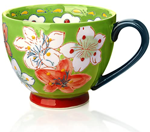 Tazza da Caffè in Ceramica Fatta a Mano di Grandi Dimensioni - Verde Brillante