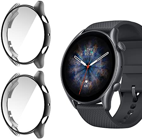 Niboow Hülle [2-Stück] für Amazfit GTR 3/GTR 3 Pro (Schwarz + Schwarz) | Kratzfest, Bruchsicher, Bildschirmrand Schutzfolie, TPU Stoßfestes Smartwatch Schutzhülle für Amazfit GTR 3/GTR 3 Pro
