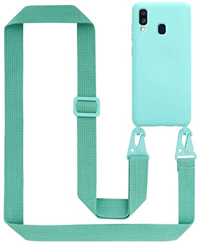 Cadorabo Handykette kompatibel mit Samsung Galaxy A40 Schutzhülle TPU Liquid Silikon Case Necklace mit verstellbarem Band Kordel Band mit Etui Rundumschutz Case Hülle für Galaxy A40 in Türkis