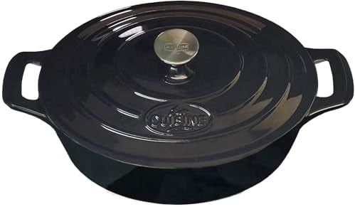La Cuisine 6240MB Cacerola ovalada de hierro fundido esmaltado, 6,5 litros, 33 x 25 x 16 cm, interior esmaltado negro mate, exterior esmaltado negro brillante