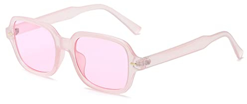 YOJUED Vintage Rechteck Ovale Sonnenbrille Damen Herren Gelb Gradient Brille Retro Tinted Sunglasses UV 400 Schutz (Pink)