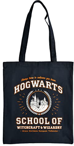 Elbenwald Jutebeutel Hogwarts School School Print für Harry Potter Fans Baumwolle blau
